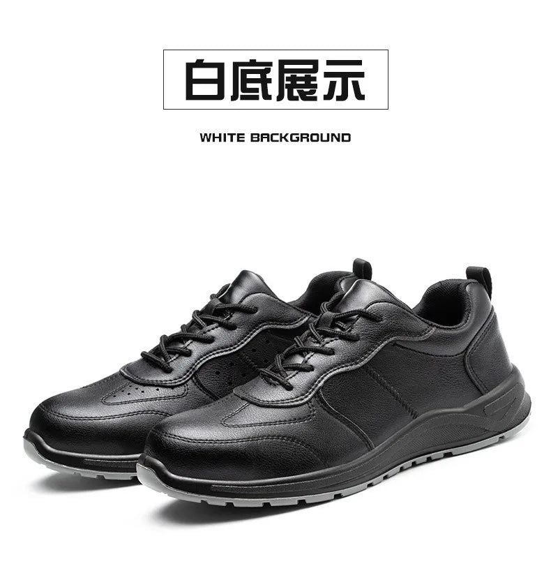 Black Safety Shoes Men Steel Toe Shoes Work Shoes Sneakers Male Anti-puncture Indestructible Security Boots Waterproof Leather