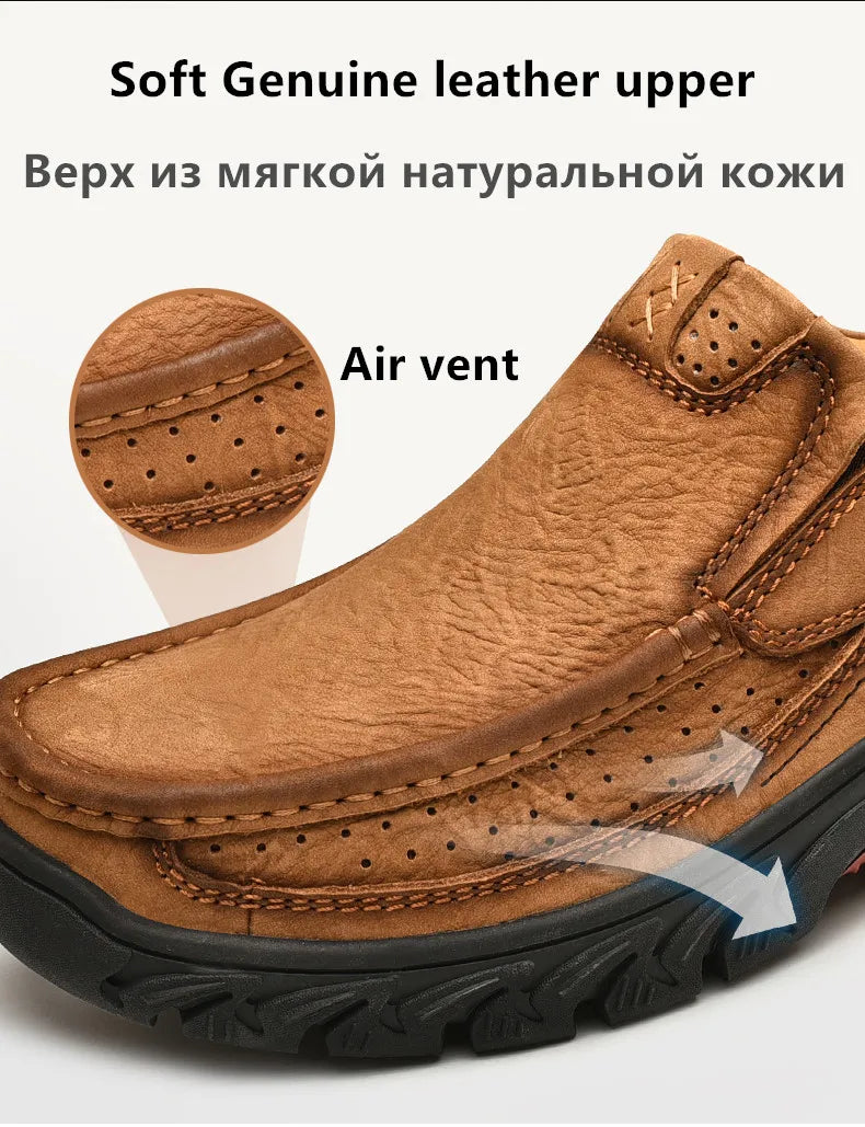 2025 New High Quality Men's Shoes 100% Genuine Leather Casual Shoes Waterproof Work Shoes Cow Leather Loafers Plus Size 38-46