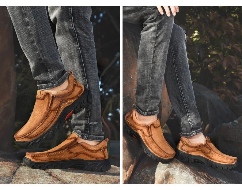 2025 New High Quality Men's Shoes 100% Genuine Leather Casual Shoes Waterproof Work Shoes Cow Leather Loafers Plus Size 38-46