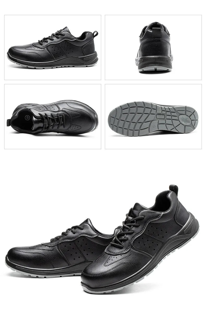 Black Safety Shoes Men Steel Toe Shoes Work Shoes Sneakers Male Anti-puncture Indestructible Security Boots Waterproof Leather