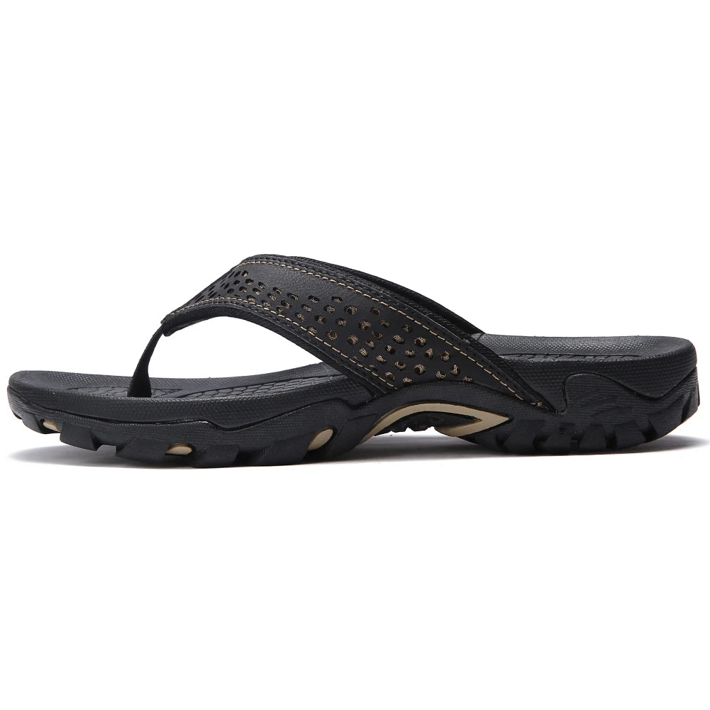 FUQIAO 2026 New Summer Sandals Male Beach Shoes Leather Sandals Leisure Flip Flop Men Beach Sandals Man Fashion Casual Slippers