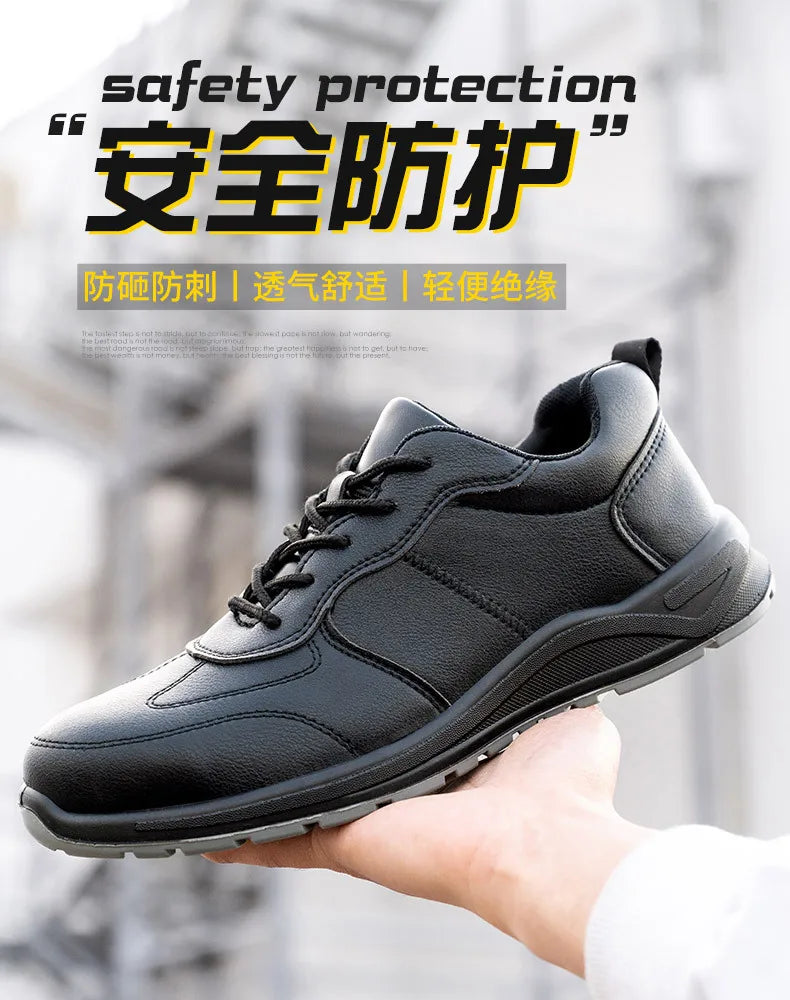 Black Safety Shoes Men Steel Toe Shoes Work Shoes Sneakers Male Anti-puncture Indestructible Security Boots Waterproof Leather