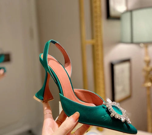 European and American 2021 Summer New Pointed High Heel Women's Shoes SUNFLOWER Drill Buckle Closed Toe Wine Cup Heel Sandals
