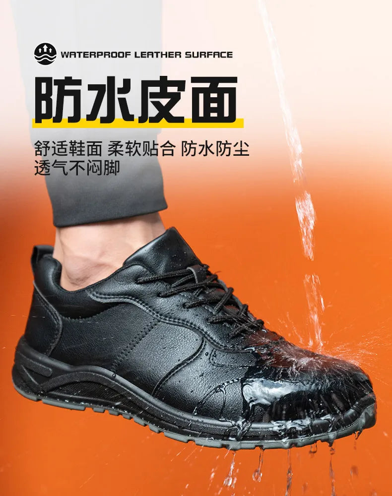 Black Safety Shoes Men Steel Toe Shoes Work Shoes Sneakers Male Anti-puncture Indestructible Security Boots Waterproof Leather