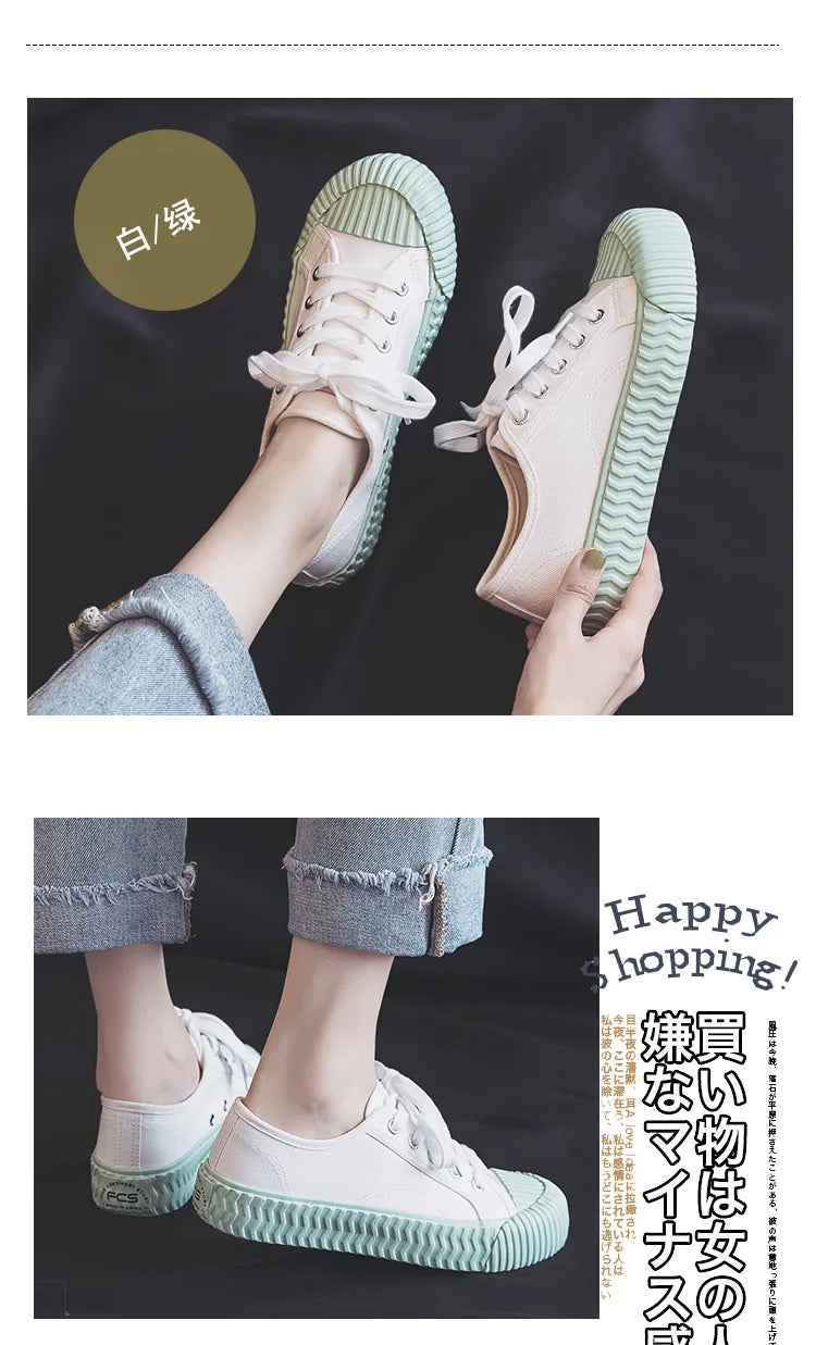 Canvas Shoes Female 2022 White Trendy Shoes Korean Ulzzang Cookies Sneakers Girls Vulcanized Shoes Casual Flat Heel 35-40 Pink