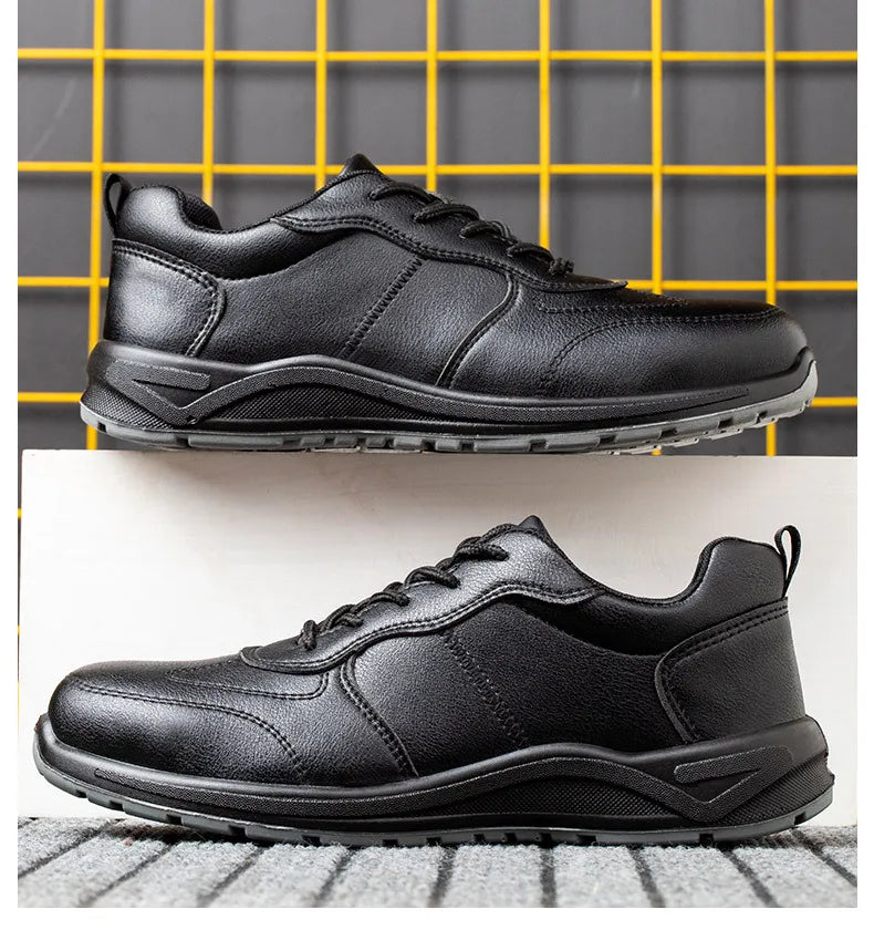 Black Safety Shoes Men Steel Toe Shoes Work Shoes Sneakers Male Anti-puncture Indestructible Security Boots Waterproof Leather
