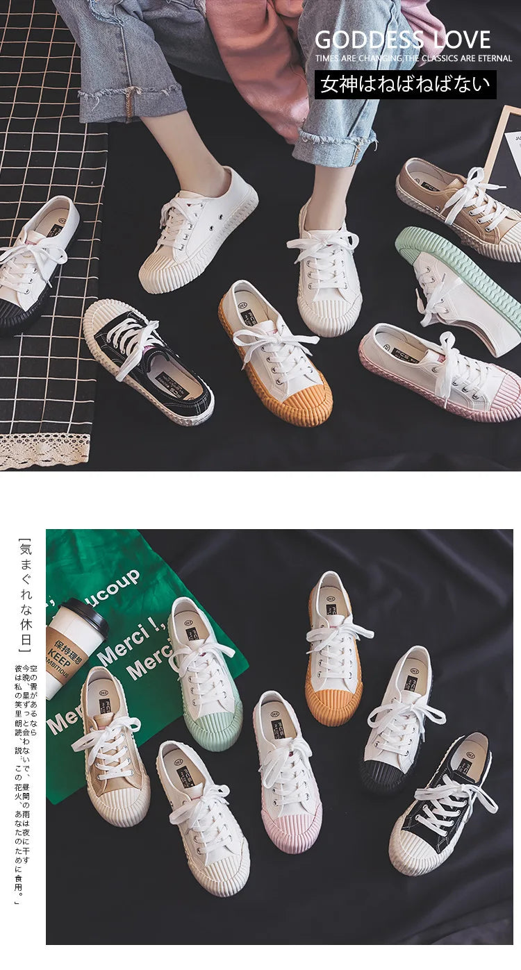 Canvas Shoes Female 2022 White Trendy Shoes Korean Ulzzang Cookies Sneakers Girls Vulcanized Shoes Casual Flat Heel 35-40 Pink