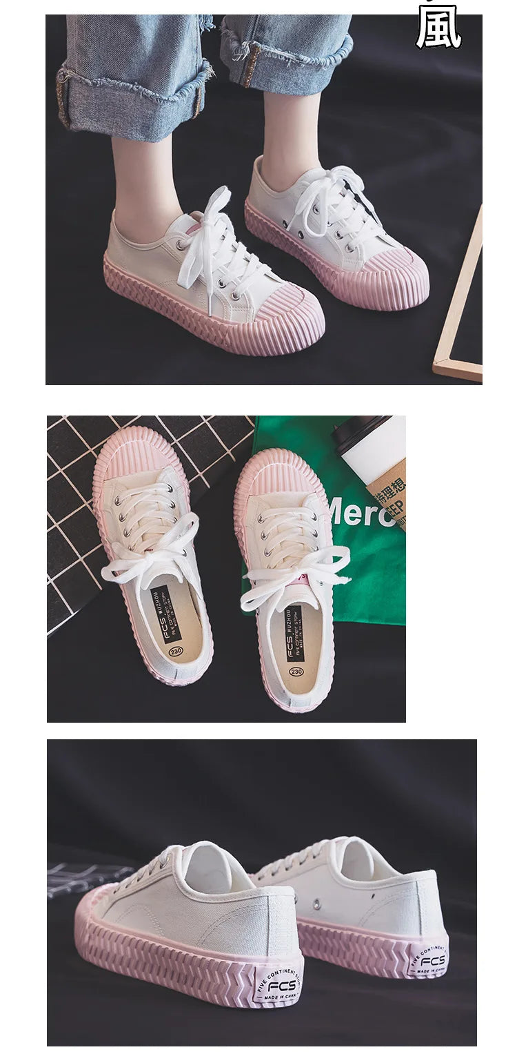 Canvas Shoes Female 2022 White Trendy Shoes Korean Ulzzang Cookies Sneakers Girls Vulcanized Shoes Casual Flat Heel 35-40 Pink