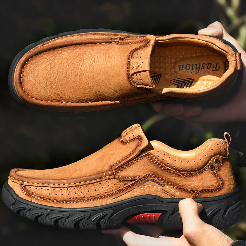 2025 New High Quality Men's Shoes 100% Genuine Leather Casual Shoes Waterproof Work Shoes Cow Leather Loafers Plus Size 38-46