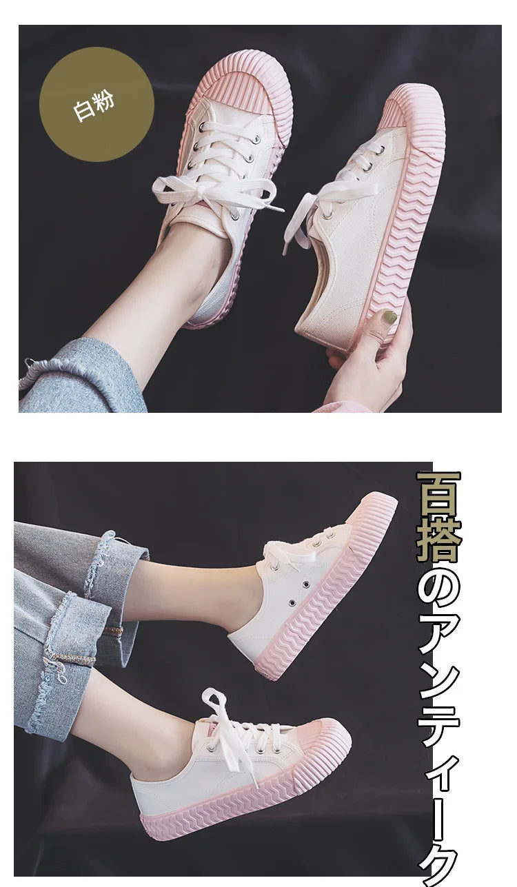 Canvas Shoes Female 2022 White Trendy Shoes Korean Ulzzang Cookies Sneakers Girls Vulcanized Shoes Casual Flat Heel 35-40 Pink
