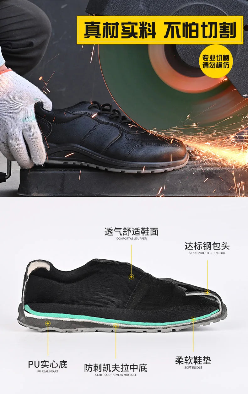 Black Safety Shoes Men Steel Toe Shoes Work Shoes Sneakers Male Anti-puncture Indestructible Security Boots Waterproof Leather