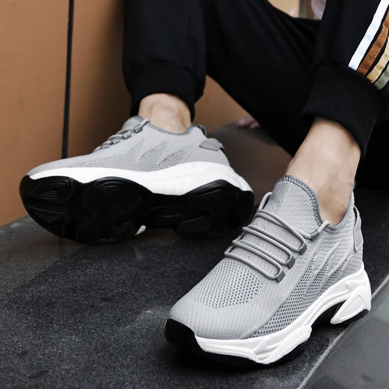 Chunky Lift Shoes Men Elevator Sneakers  Height Increase Insole 6cm  Mesh Summer Plus Size 36-46