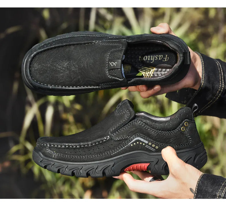 2025 New High Quality Men's Shoes 100% Genuine Leather Casual Shoes Waterproof Work Shoes Cow Leather Loafers Plus Size 38-46