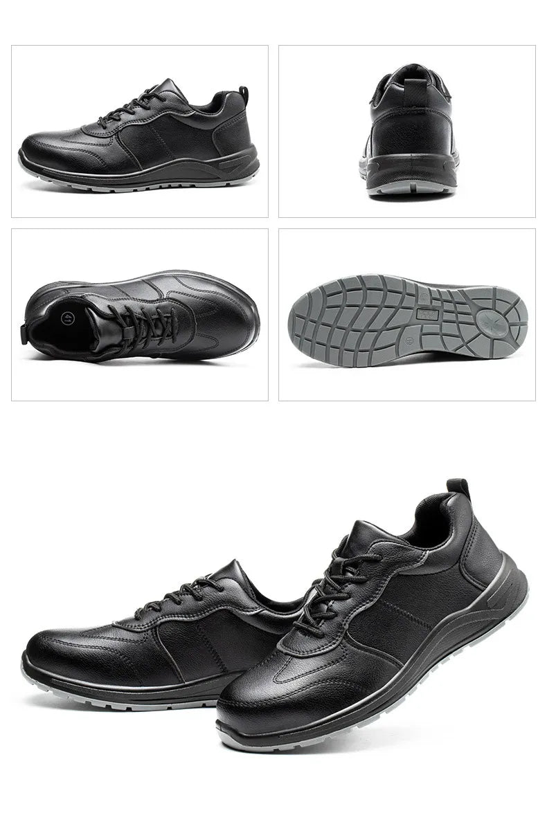 Black Safety Shoes Men Steel Toe Shoes Work Shoes Sneakers Male Anti-puncture Indestructible Security Boots Waterproof Leather