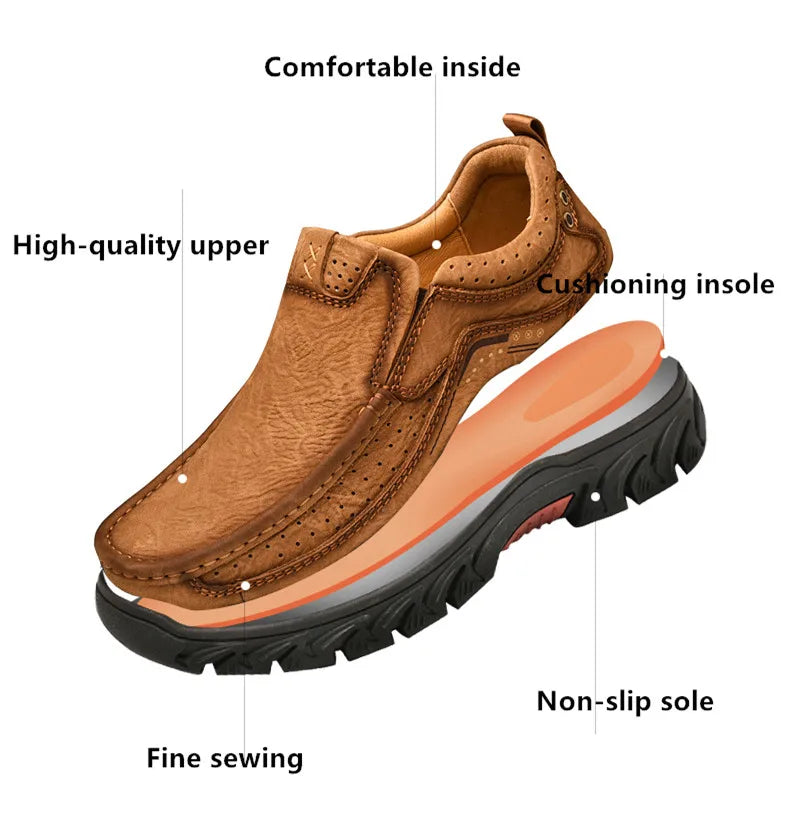 2025 New High Quality Men's Shoes 100% Genuine Leather Casual Shoes Waterproof Work Shoes Cow Leather Loafers Plus Size 38-46
