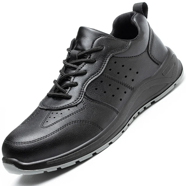 Black Safety Shoes Men Steel Toe Shoes Work Shoes Sneakers Male Anti-puncture Indestructible Security Boots Waterproof Leather