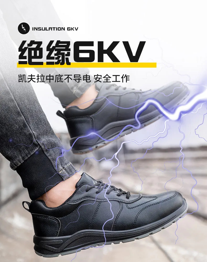 Black Safety Shoes Men Steel Toe Shoes Work Shoes Sneakers Male Anti-puncture Indestructible Security Boots Waterproof Leather