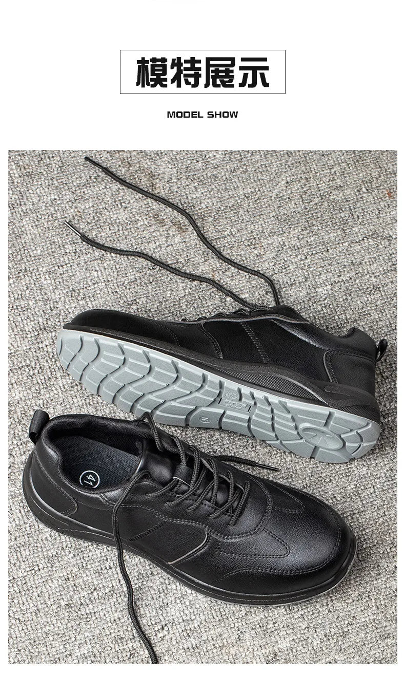 Black Safety Shoes Men Steel Toe Shoes Work Shoes Sneakers Male Anti-puncture Indestructible Security Boots Waterproof Leather