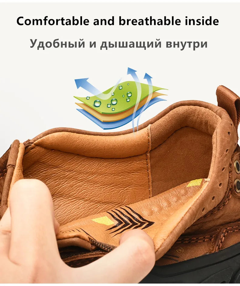 2025 New High Quality Men's Shoes 100% Genuine Leather Casual Shoes Waterproof Work Shoes Cow Leather Loafers Plus Size 38-46