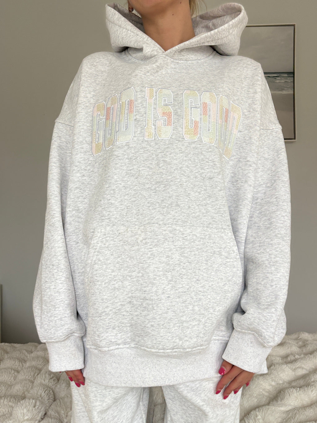 God Is Good Quilted Pastel Embroidered Hoodie
