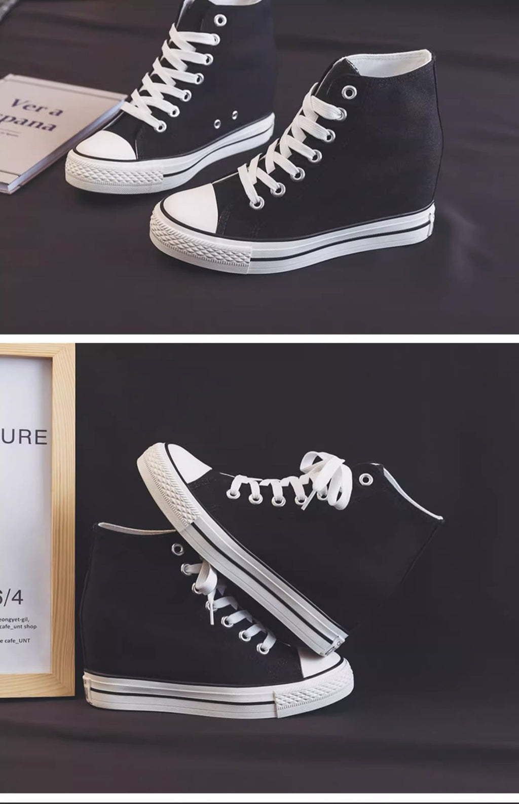 8cm High Heels Shoes Casual Canvas Shoes Platform Wedges High Top Ladies Hidden Wedge Heels Elevator Shoes