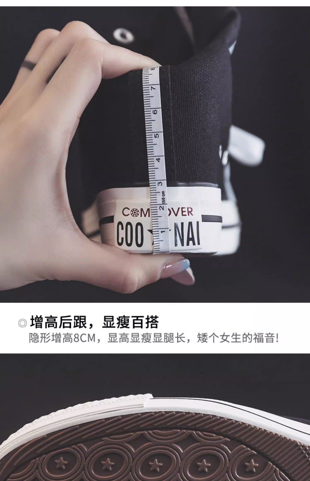 8cm High Heels Shoes Casual Canvas Shoes Platform Wedges High Top Ladies Hidden Wedge Heels Elevator Shoes