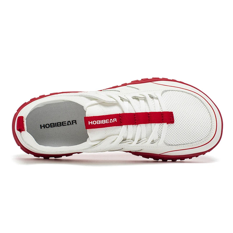 HOBIBEAR Wide Toe Running Sneakers Unisex Minimalist Mesh Breathable Shoes Artificial Leather Lace Up Walking Sneakers