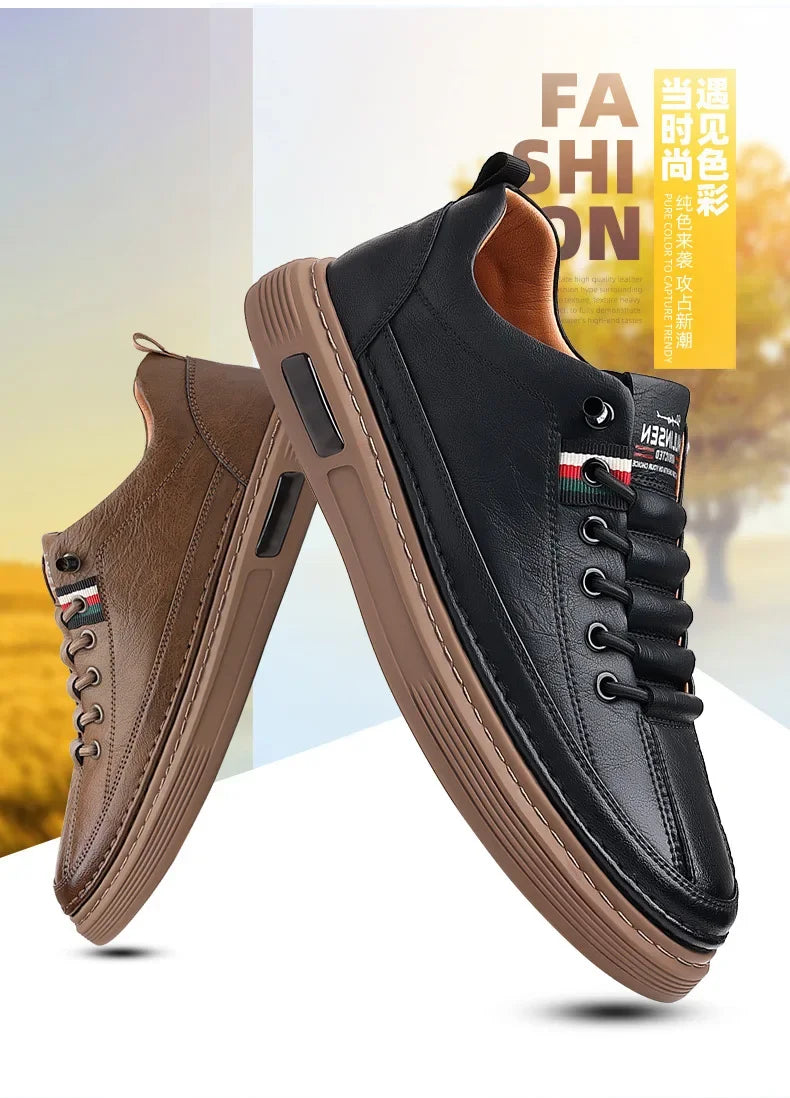 New Leather Shoes for Men Non-slip Sports Fashion Comfortable Sneakers Male Flat Slip-on Casual Brand Men's Casual