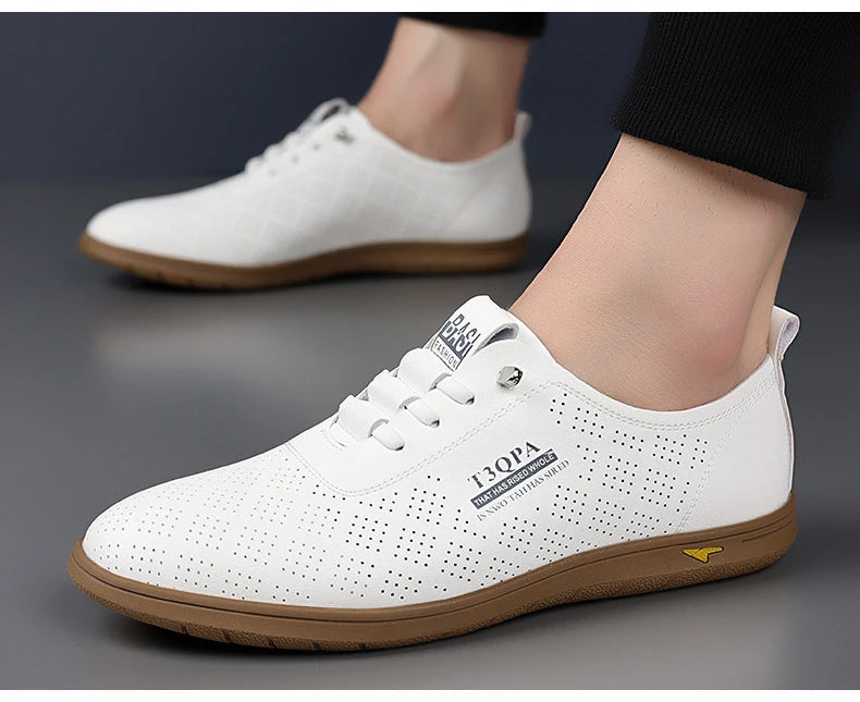 2025 Shoes for Men Leather Casual Shoes Summer New Microporous Slip-on Loafers Fashion Round Toe Sandals Driving Shoes