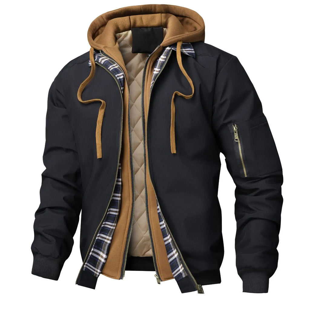 Spring Autumn Winter New Fashion Men’s Casual Trendy Color-coded Loose Fake 2 Piece Set Jacket Male Hooded Coats Clothes Tops