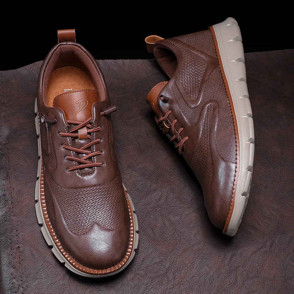 Men's Premium Leather Oxford Sneakers Casual Comfort Walking Shoes Navy Black Brown Fashion British Style Big Size 50 51 52