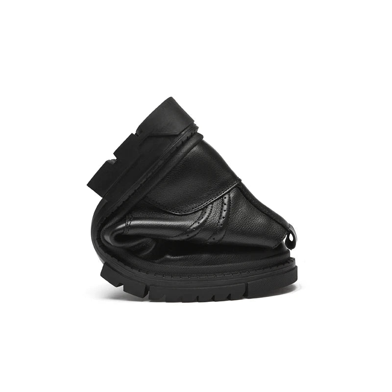 Men's Black Leather Boots Side Zipper Lace-Up Ankle Boots Non-Slip Platform Combat Boots for Casual Work Outdoor Big Size 49 50