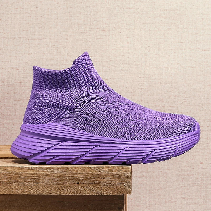 Soft Light Sneakers Men and Women Plus Size 35-46 Unisex Sports Shoes Thick Sole Cushioning EVA Slip On Ankle Socks Shoes