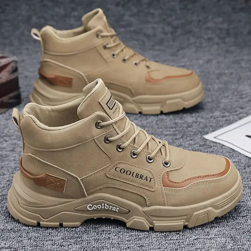 2026 new Men's High Top Boots Trendy Black Motorcycle Boots Outdoor Warm Platform Boots Men Lace-up Leather Boot Bota Masculina