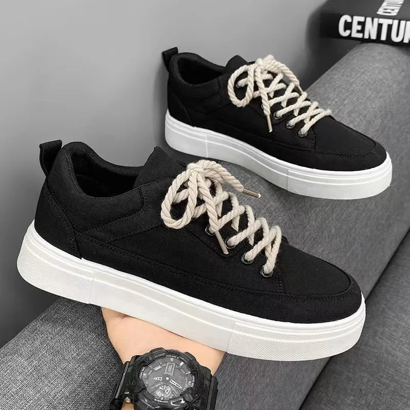 Korean Fashion Casual Canvas Sneakers Men Harajuku Platform Canvas Shoes Man Breathable Men's Vulcanized Shoes Zapatos De Lona