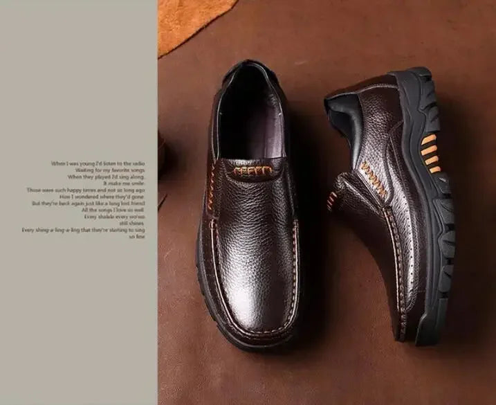 2025 New Handmade Genuine Leather Shoes 48 Men Loafers Soft Leather Men Thick Sole Casual Shoe Male Footwear Black Brown Slip-on