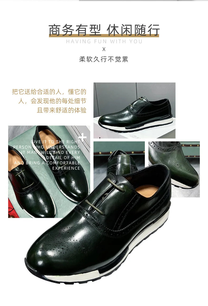 Spring Casual Shoes Men's Genuine Leather Anti-skid Sports Shoes Outdoor Walking Shoes Classic Pointed Breathable Leather Shoes