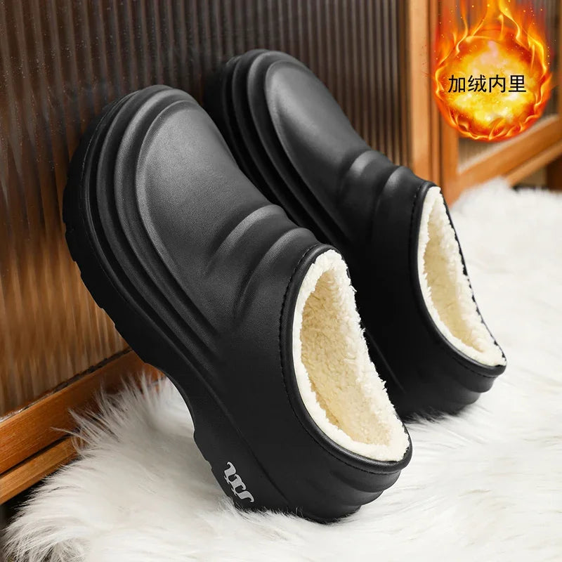 New Unisex Fashion Cotton Slippers Men Winter Warm Home Cotton Shoes Waterproof Garden Shoes Indoor Slip on Concise Shoes Woman