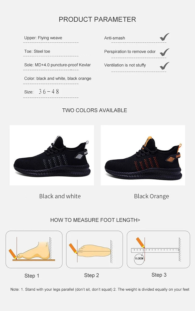 Work Safety Shoes Men's Safety Boots Anti-smash Work Shoes with Steel Toe Shoes Men Work Boots Anti-stab Safety Sneakers Male