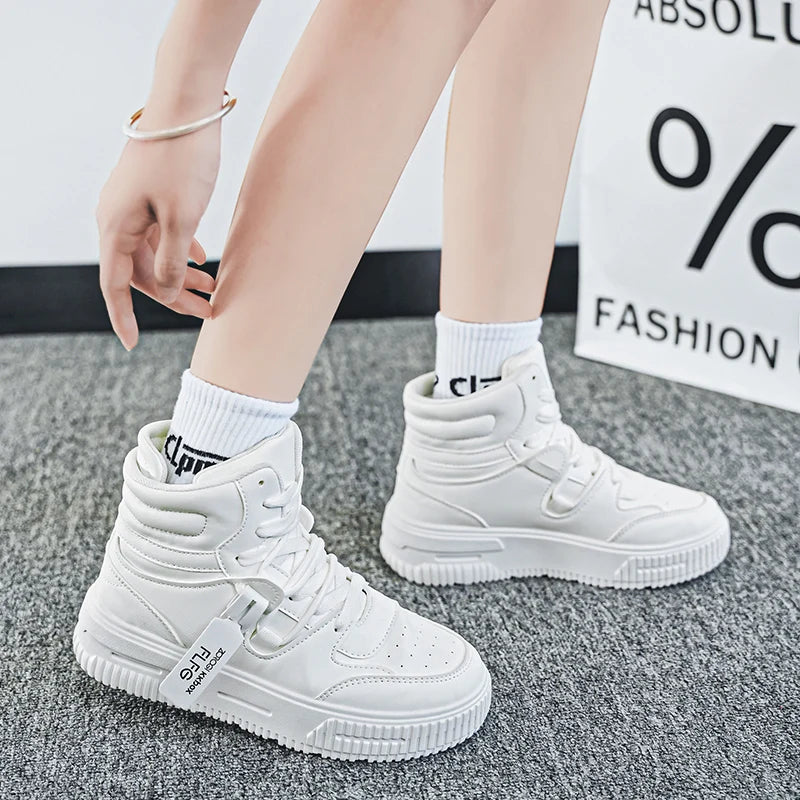 Men Platform Sneakers Lace Up Simple Design Skateboard Flats Outdoor Running Sports Shoes Casual High Top Sneakers For Couple 46