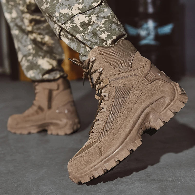 2024 New Winter Work boots Men's Desert Tactical Boots Outdoor Hiking Shoes Men's Leather Desert Combat Ankle Boots Plus Size