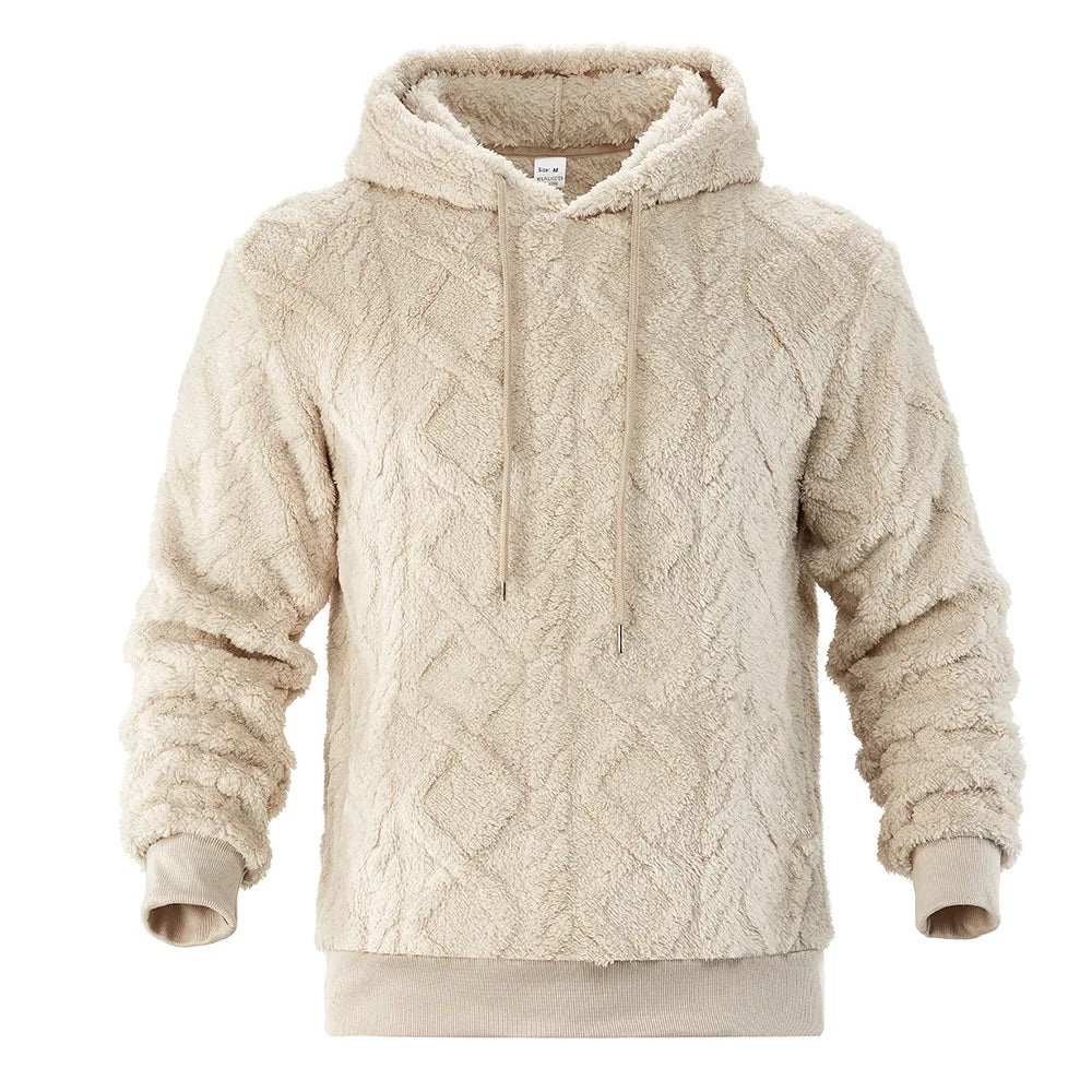 Autumn and winter leisure men's high street jacquard double-sided velvet hooded sports trend pullover sweater jacket