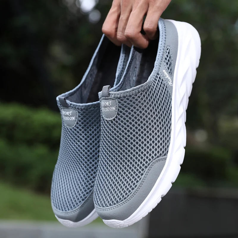 New Mens Half Slippers Summer Breathable Mesh Shoes Men Outdoor Casual Slip on Sandals Comfortable Lightweight Mesh Slippers Man