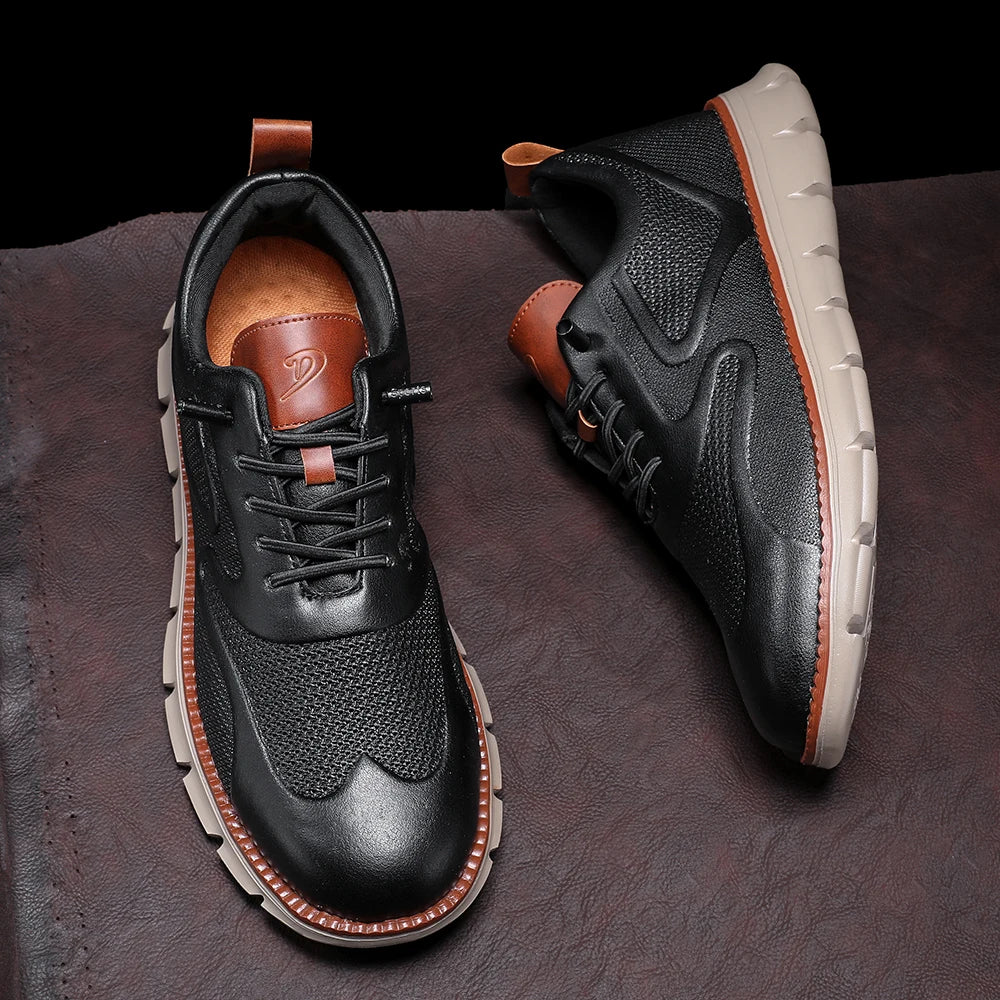 Men's Premium Leather Oxford Sneakers Casual Comfort Walking Shoes Navy Black Brown Fashion British Style Big Size 50 51 52