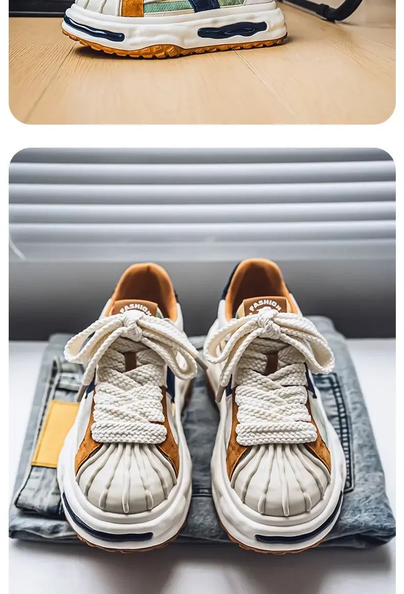 Sneakers Casual Mens Designer Dissolved Sole Board Shoes Fashion Leather Fabric Breathable Height Increased Platform Sport Shoes