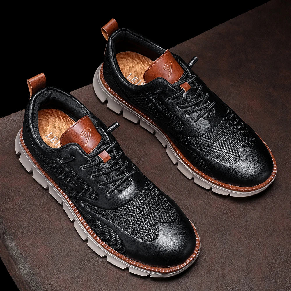 Men's Premium Leather Oxford Sneakers Casual Comfort Walking Shoes Navy Black Brown Fashion British Style Big Size 50 51 52