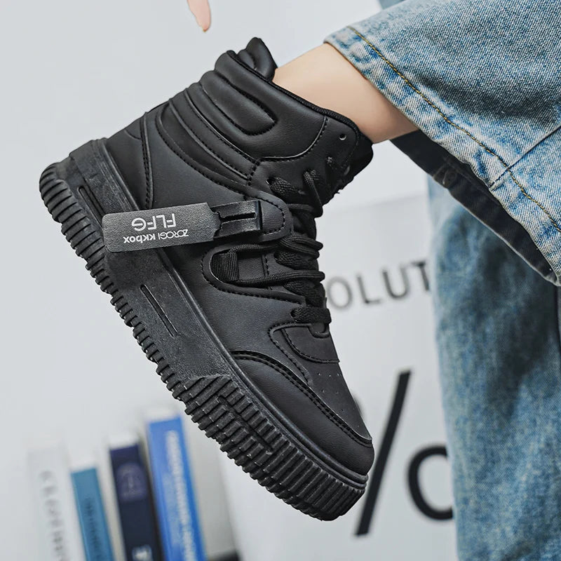 Men Platform Sneakers Lace Up Simple Design Skateboard Flats Outdoor Running Sports Shoes Casual High Top Sneakers For Couple 46