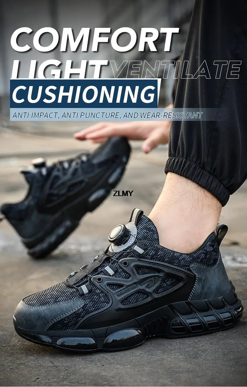 ZLMY Rotating Button Safety Shoes Men Steel Toe Sneakers Air Cushion Work Shoes Man Puncture Proof Work Safety Boots Protective