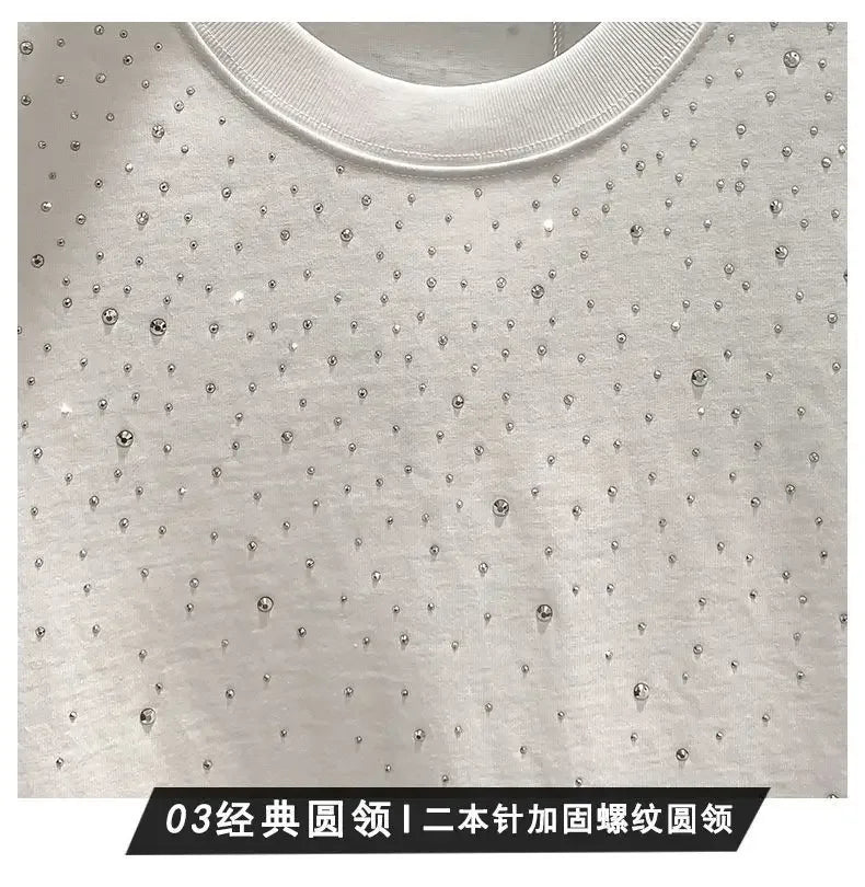 Summer Rhinestone Rivet T-shirt for Men Clothing Round Neck Casual T-shirt Fashion High Street 2024 Men's Summer Short Sleeves