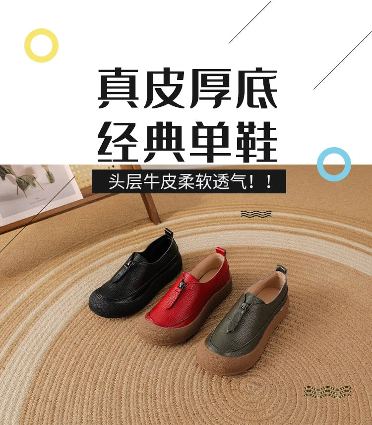 Top quality front zip red loafers woman slip-on geunine leather shoes designer womens oxford sneakers plus size female shoe